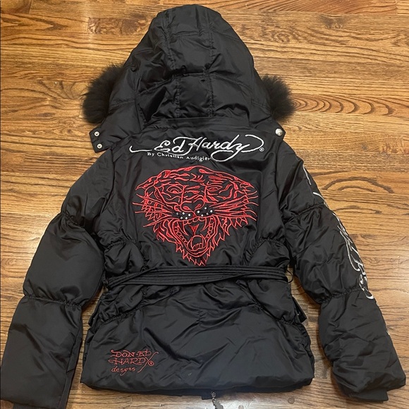 Limited edition Ed Hardy Christian Audigier puffer jacket with hood Adult Large - Picture 13 of 16